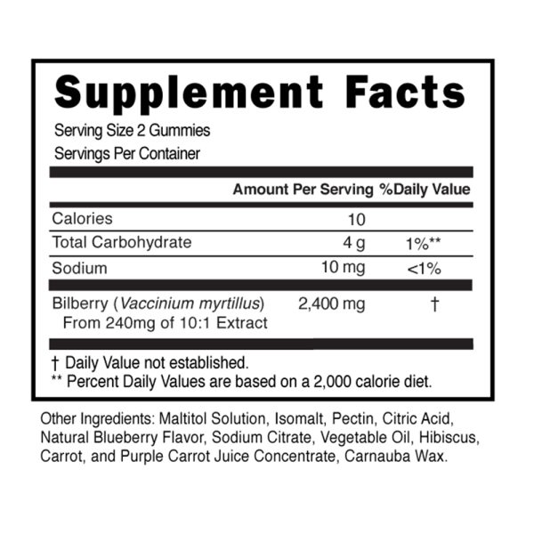 Bilberry Gummy 2400mg Sugar Free Blueberry Flavor - Image 2
