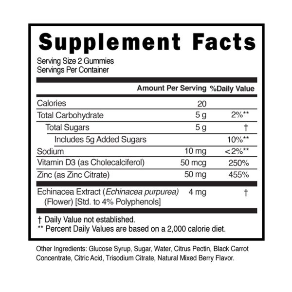 Zinc Citrate Gummy Vitamin D3 Echinacea Raspberry Flavor - Image 2